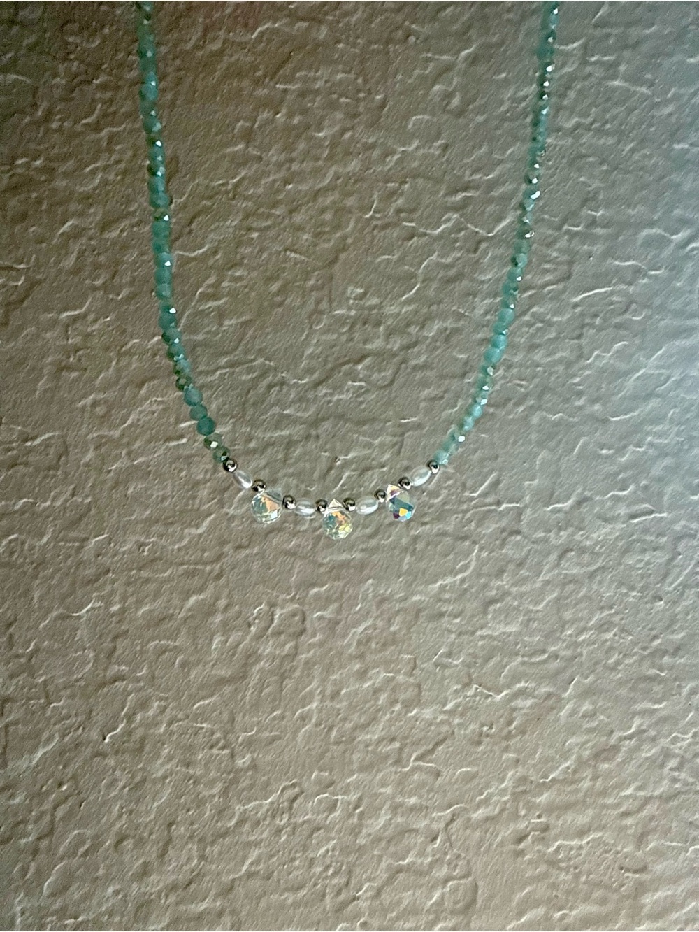 Aqua Faceted Bead Necklace with Crystal Drops - Women Jewelry